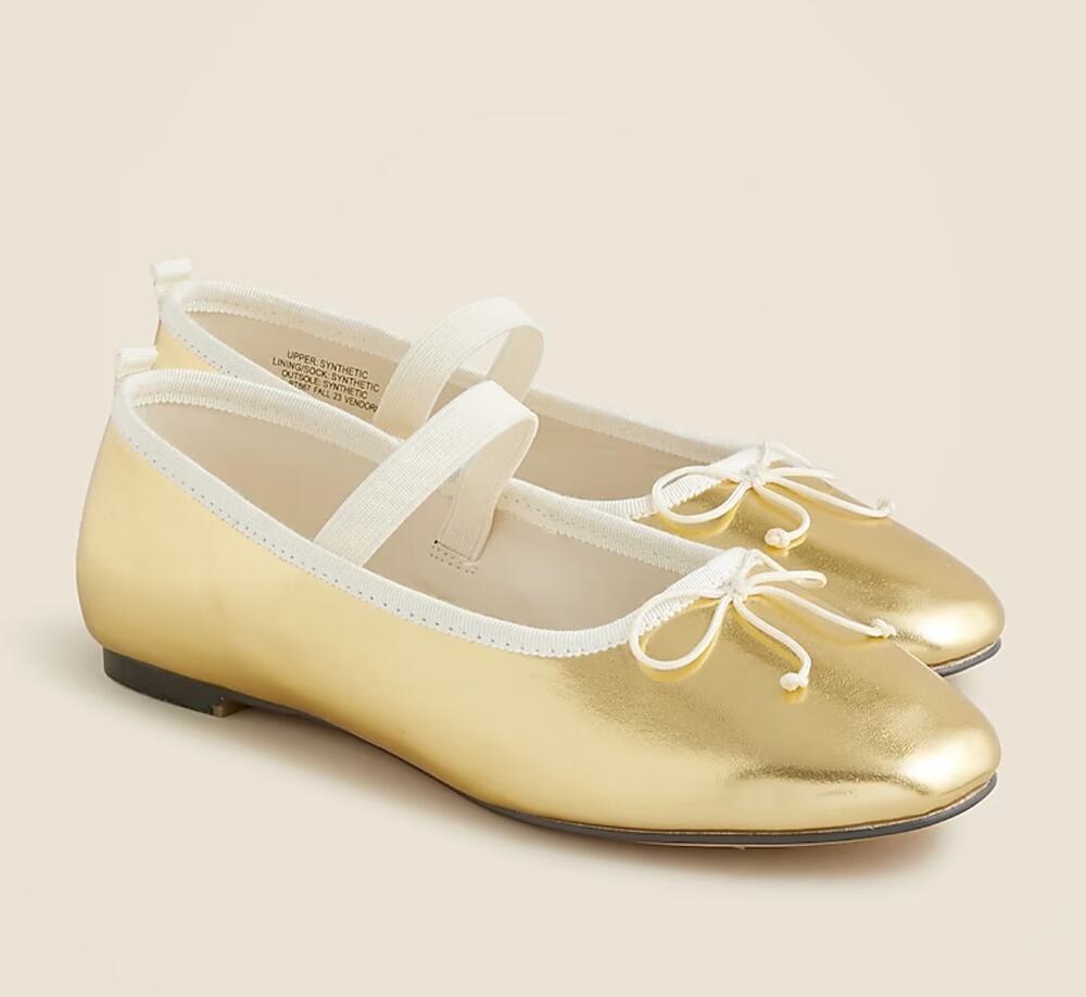 Crewcuts Gold Strappy Ballet Flats Mary Jane Shoes Size 4 Kids Big Girls Youth